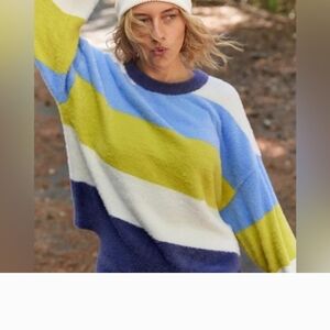 AERIE FUZZY Colorful Striped Women's Sweater